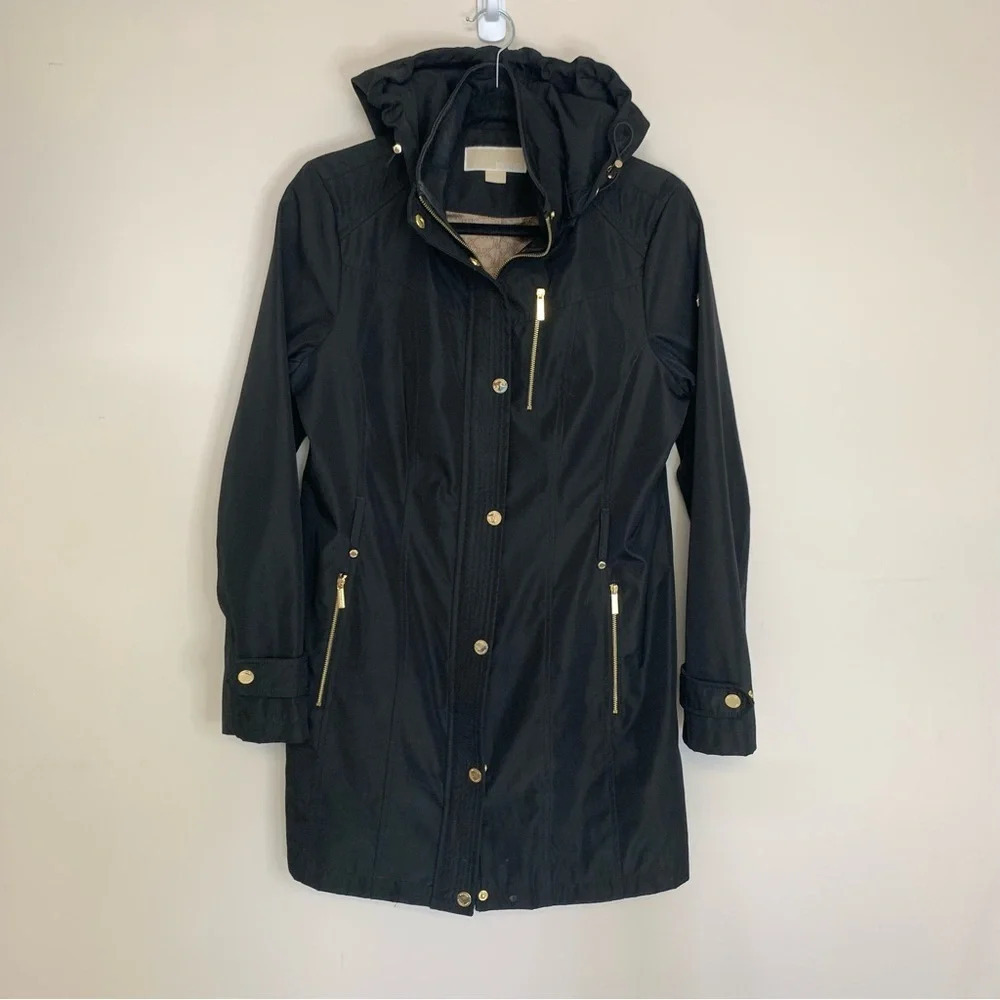 Michael  Kors Black Trench Coat Hooded M